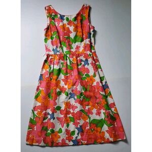 Vtg 60s Malia Honolulu for Liberty House Hawaiian Dress Floral Birds Stain